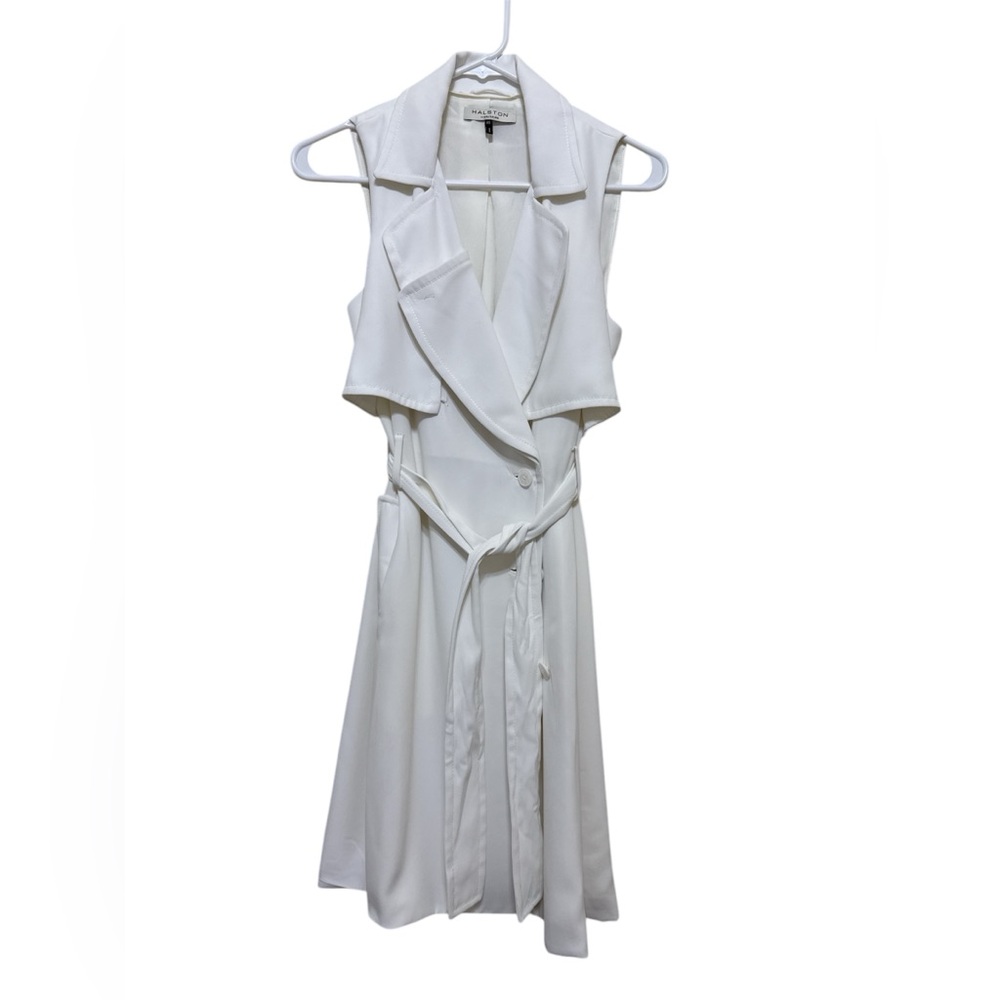 Halston Heritage Cream Sleeveless Wrap Midi Dress